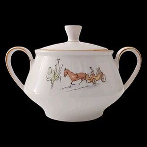 Bareuther Germany Sugar Bowl 8010 Gold Trim‎ Vintage Porcelain MCM Street Scene